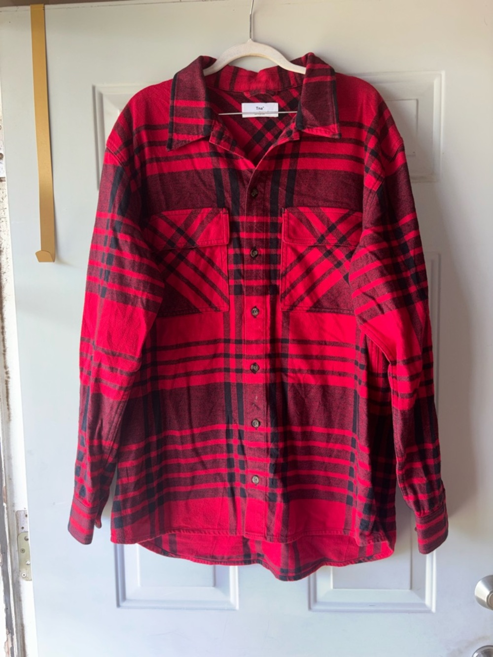TNA red plaid flannel shacket size 3 (XL)